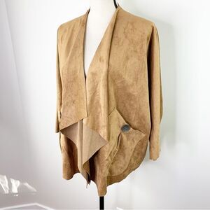 Connie K IC Faux Suede‎ Drape Jacket, Button Pockets Tan S